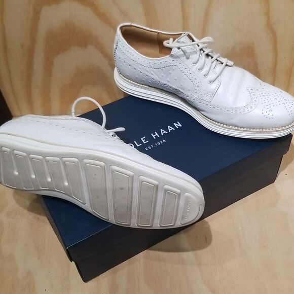Cole Haan Men's White Leather Ostrich Print Shoes size 10 - Picture 8 of 9